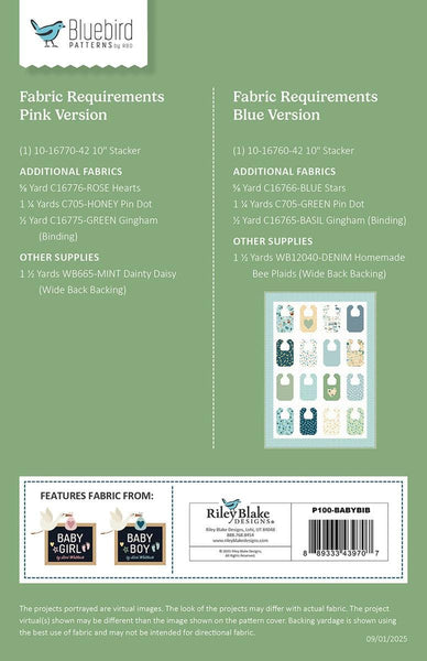 SALE Baby Bib Quilt PATTERN P100 by Bluebird Patterns - Riley Blake Designs - INSTRUCTIONS Only - 10" Stacker Friendly - Piecing