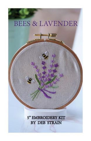 Embroidery Kit Bees & Lavender DSS-011 - Moda Fabrics - Deb Strain Stitches - Includes: Instructions Transfer Paper Fabric Floss Needle Hoop