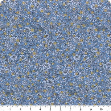 Image of Festive Greetings Emily Star quilting cotton fabric by Liberty Fabrics for Riley Blake Designs. Features stars on a blue background. Cute Little Fabric Shop