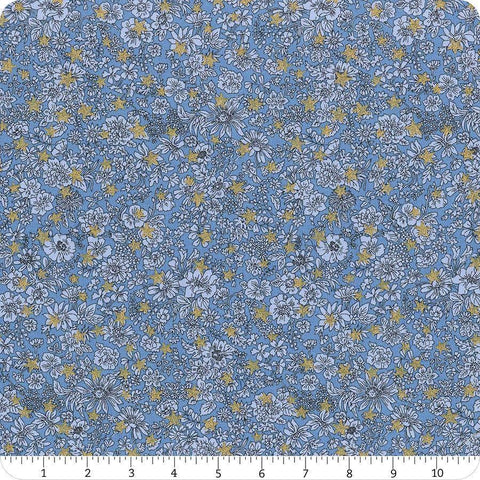Image of Festive Greetings Emily Star quilting cotton fabric by Liberty Fabrics for Riley Blake Designs. Features stars on a blue background. Cute Little Fabric Shop
