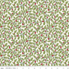 Image of Festive Greetings Swirling Holly quilting cotton fabric by Liberty Fabrics for Riley Blake Designs. Features holly on a white background. Cute Little Fabric Shop