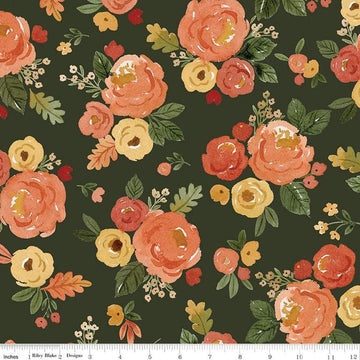 2 Yard 26" End of Bolt - Happy Fall Days Floral Floral WIDEBACK WB16347 Forest - Riley Blake - 108" - Flowers - Quilting Cotton Fabric