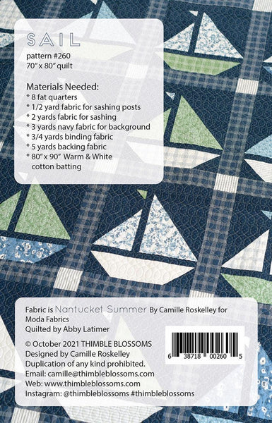 SALE Sail Quilt Pattern TB-260 by Thimble Blossoms - Moda Fabrics - INSTRUCTIONS Only - Fat Quarter Friendly - Nantucket Summer