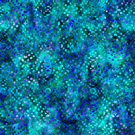 Image of Bedazzled Textural Dots Turquoise Blue quilting cotton fabric by Morris Creative Group for QT Fabrics. Features dots on a blue background. Cute Little Fabric Shop