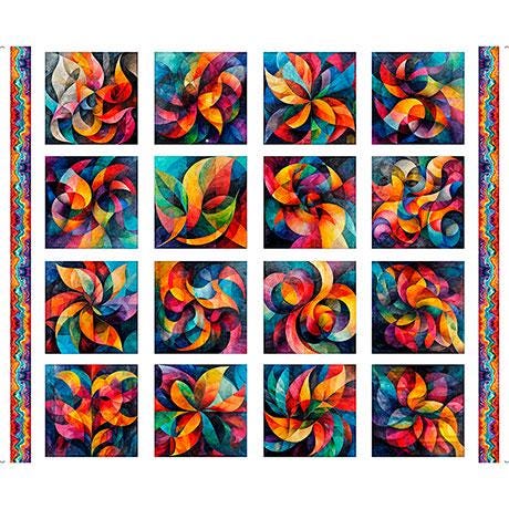 Bedazzled Fractal Block Patches Panel 31121 White Z - by QT Fabrics - Abstract Geometric Swirl - Quilting Cotton Fabric