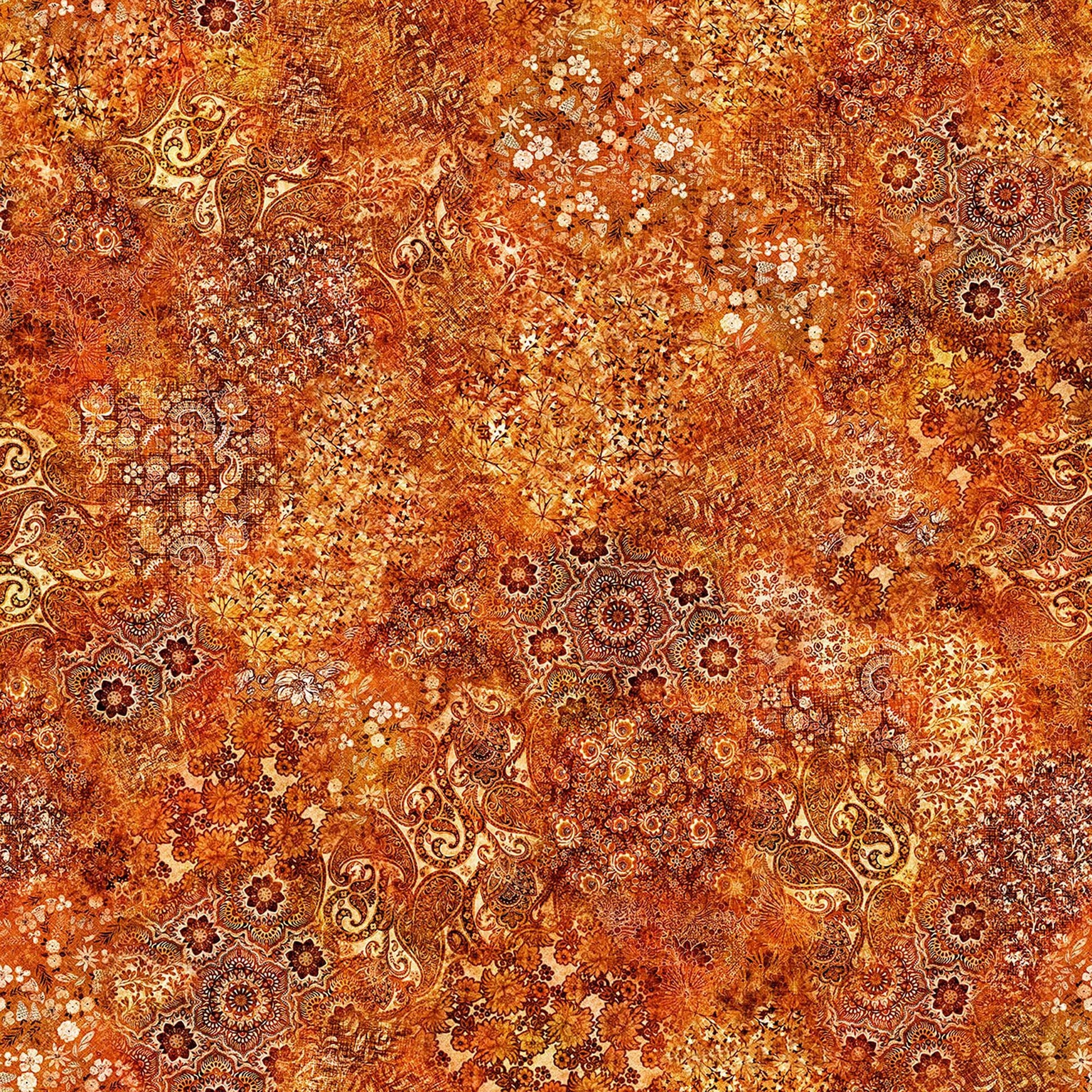 Image of Roar of the Pride Blender Burnt Orange quilting cotton fabric by Morris Creative Group for QT Fabrics. Features abstract on an orange background. Cute Little Fabric Shop