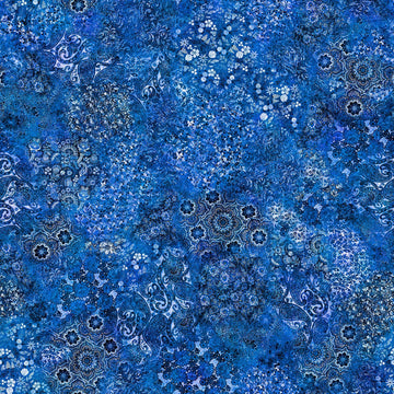 Image of Roar of the Pride Blender Royal quilting cotton fabric by Morris Creative Group for QT Fabrics. Features abstract on a blue background. Cute Little Fabric Shop