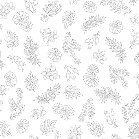 Image of Healing Garden Botanical Sketches White quilting cotton fabric by Jane Maday for QT Fabrics. Features flowers on a white background. Cute Little Fabric Shop