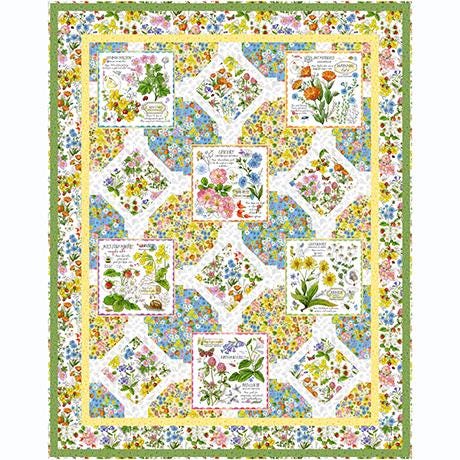 Wildflower Garden Throw Quilt Kit - QT Fabrics - Pattern Fabric - Floral Flowers Leaf Leaves - Quilting Cotton Fabric