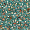 Image of Grab Bag Season 3 Coffee Toss Dusty Teal quilting cotton fabric by Morris Creative Group for QT Fabrics. Features coffee on a blue background. Cute Little Fabric Shop