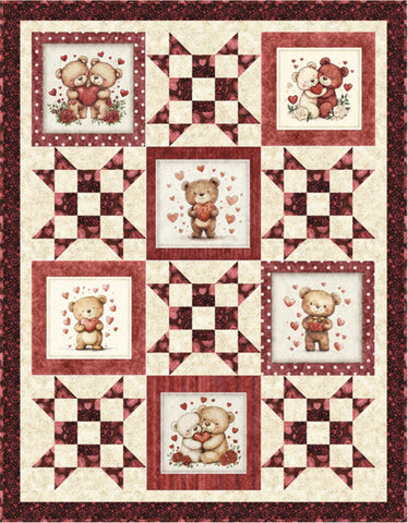 Sweet Dream Quilt Kit - QT Fabrics - Pattern Fabric - Hearts & Hugs - Bears Novelty Valentines - Quilting Cotton Fabric