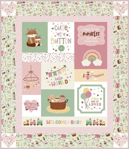 Cute as a Button Girl Panel Quilt KT-16770 - Riley Blake Designs - Box Pattern Fabric - Baby Girl - Quilting Cotton Fabric