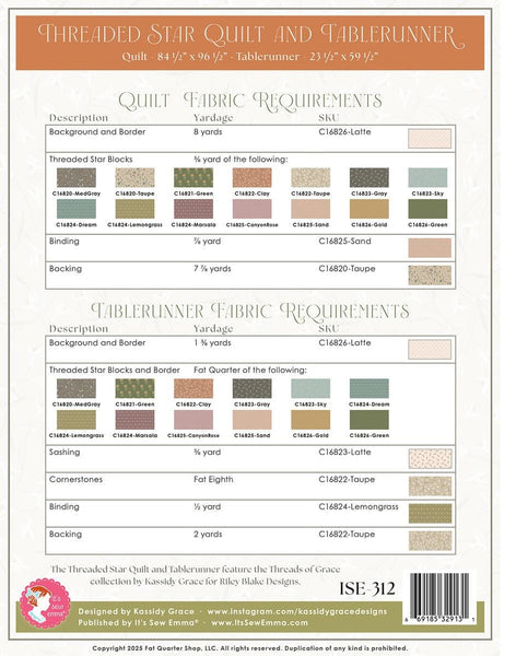 SALE Threaded Star Quilt PATTERN P051 by It's Sew Emma - Riley Blake Designs - INSTRUCTIONS Only - Fat Quarter Friendly