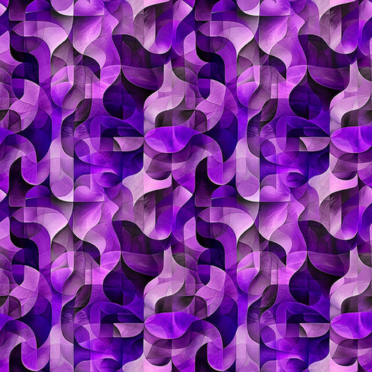 Image of Solstice Kaleidoscope Geo Purple quilting cotton fabric by Morris Creative Group for QT Fabrics. Features geometric designs on a purple background. Cute Little Fabric Shop