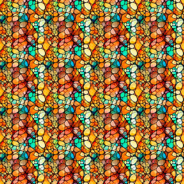 Image of Solstice Kaleidoscope Orange quilting cotton fabric by Morris Creative Group for QT Fabrics. Features geometric designs on an orange background. Cute Little Fabric Shop