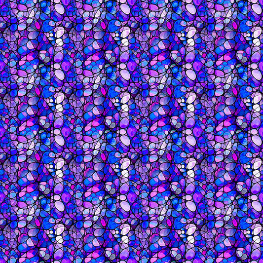 Image of Solstice Kaleidoscope Violet quilting cotton fabric by Morris Creative Group for QT Fabrics. Features geometric designs on a purple background. Cute Little Fabric Shop