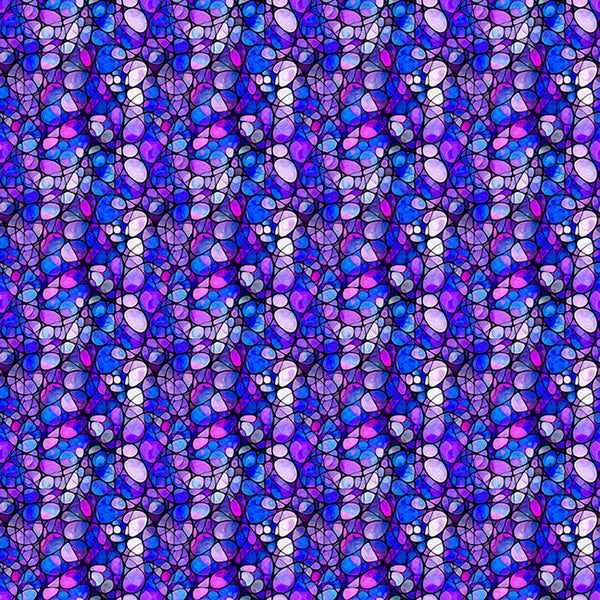 Image of Solstice Kaleidoscope Violet quilting cotton fabric by Morris Creative Group for QT Fabrics. Features geometric designs on a purple background. Cute Little Fabric Shop