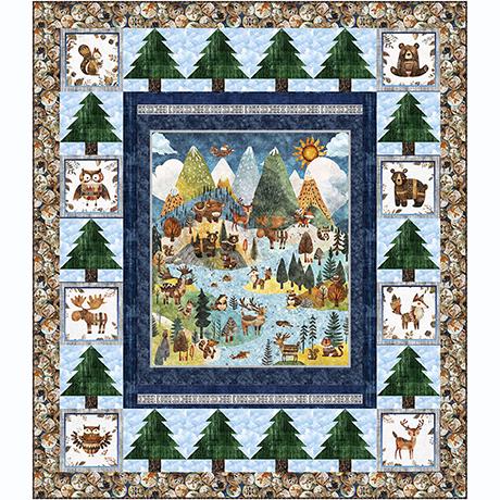 Bear Mountain Quilt Kit - QT Fabrics - Pattern Fabric - Outdoors Nature Wildlife - Bearsville - Quilting Cotton Fabric