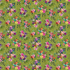 Image of Blooming Bouquet Watercolor Floral Toss Olive quilting cotton fabric by Suzanne Allard for QT Fabrics. Features flowers on a green background. Cute Little Fabric Shop