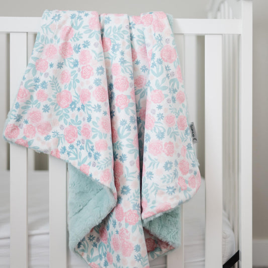 SALE umMary's Rose Garden Baby Minky Blanket - MB6008 - Riley Blake Designs - Floral Flowers Roses - Prepackaged Dreamy Baby Minky Blanket
