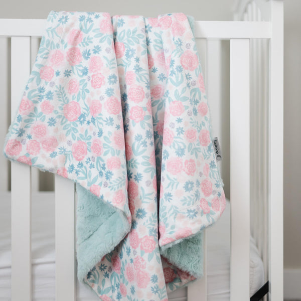 Mary's Rose Garden Baby Minky Blanket - MB6008 - Riley Blake Designs - Floral Flowers Blossoms Roses - Prepackaged Dreamy Baby Minky Blanket