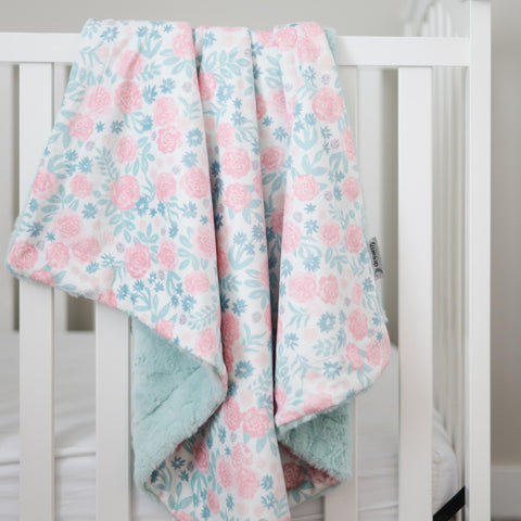 Mary's Rose Garden Baby Minky Blanket - MB6008 - Riley Blake Designs - Floral Flowers Blossoms Roses - Prepackaged Dreamy Baby Minky Blanket