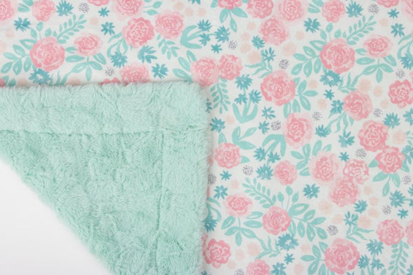 Mary's Rose Garden Baby Minky Blanket - MB6008 - Riley Blake Designs - Floral Flowers Blossoms Roses - Prepackaged Dreamy Baby Minky Blanket