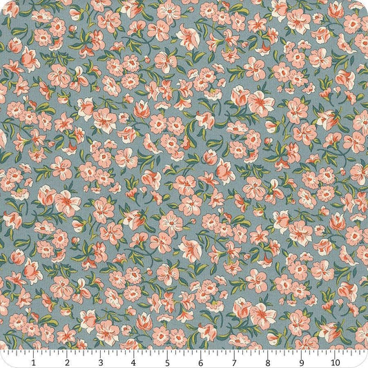 Floral Nostalgia Eleanor Grace quilting cotton fabric by Liberty Fabrics for Riley Blake Designs. Features flowers on a gray background. Cute Little Fabric Shop