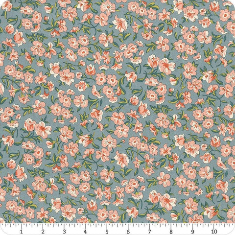 Floral Nostalgia Eleanor Grace quilting cotton fabric by Liberty Fabrics for Riley Blake Designs. Features flowers on a gray background. Cute Little Fabric Shop