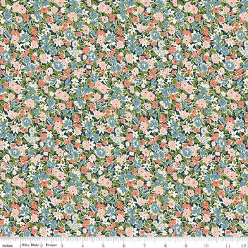 Floral Nostalgia Isly Garden quilting cotton fabric by Liberty Fabrics for Riley Blake Designs. Features flowers on a green background. Cute Little Fabric Shop