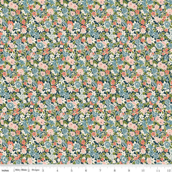 Floral Nostalgia Isly Garden quilting cotton fabric by Liberty Fabrics for Riley Blake Designs. Features flowers on a green background. Cute Little Fabric Shop