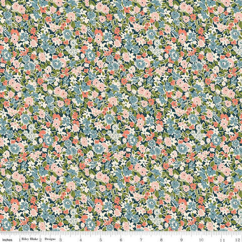 Floral Nostalgia Isly Garden quilting cotton fabric by Liberty Fabrics for Riley Blake Designs. Features flowers on a green background. Cute Little Fabric Shop