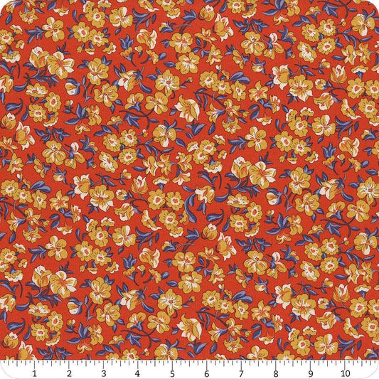 Floral Nostalgia Eleanor Grace quilting cotton fabric by Liberty Fabrics for Riley Blake Designs. Features flowers on a red background. Cute Little Fabric Shop