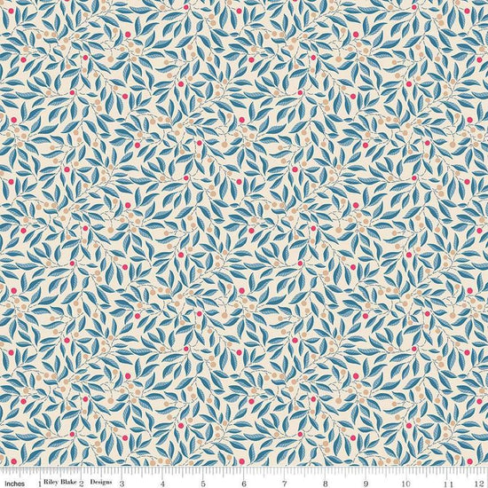 Image of Craft Garden Willow Stitch quilting cotton fabric by Liberty Fabrics for Riley Blake Designs. Features leaves on a cream background. Cute Little Fabric Shop
