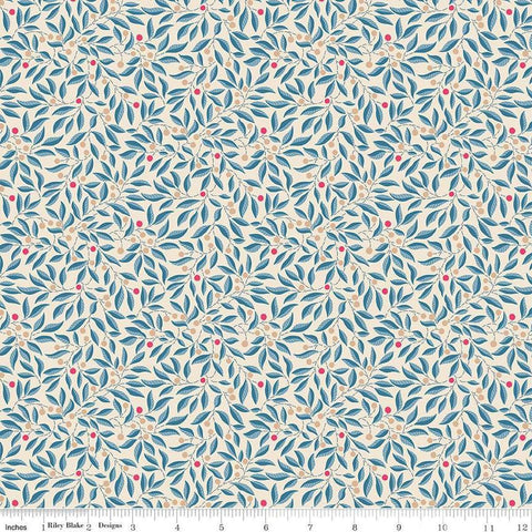 Image of Craft Garden Willow Stitch quilting cotton fabric by Liberty Fabrics for Riley Blake Designs. Features leaves on a cream background. Cute Little Fabric Shop