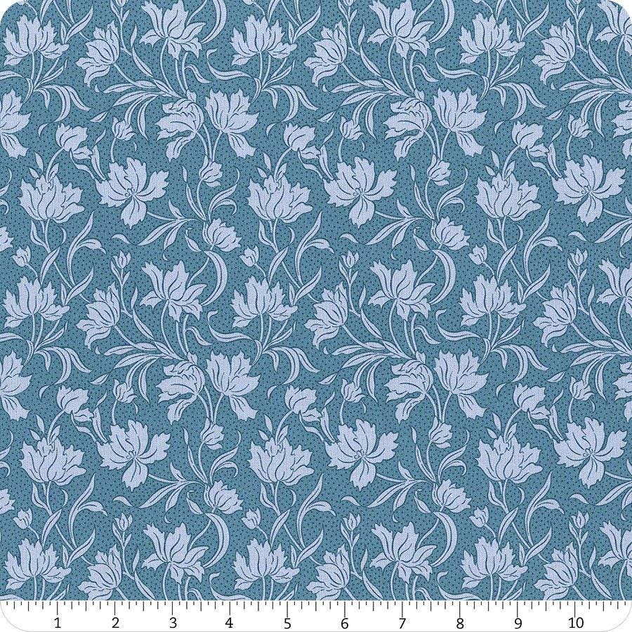 Image of Craft Garden Craft Blooms quilting cotton fabric by Liberty Fabrics for Riley Blake Designs. Features flowers on a blue background. Cute Little Fabric Shop