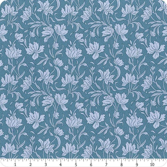 Image of Craft Garden Craft Blooms quilting cotton fabric by Liberty Fabrics for Riley Blake Designs. Features flowers on a blue background. Cute Little Fabric Shop