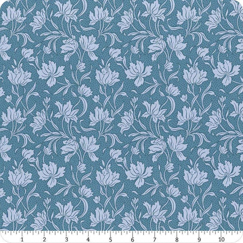 Image of Craft Garden Craft Blooms quilting cotton fabric by Liberty Fabrics for Riley Blake Designs. Features flowers on a blue background. Cute Little Fabric Shop