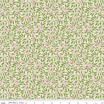 Image of Craft Garden Willow Stitch quilting cotton fabric by Liberty Fabrics for Riley Blake Designs. Features leaves on a cream background. Cute Little Fabric Shop