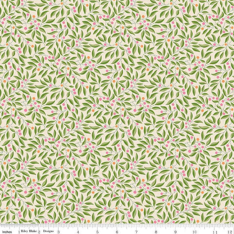 Image of Craft Garden Willow Stitch quilting cotton fabric by Liberty Fabrics for Riley Blake Designs. Features leaves on a cream background. Cute Little Fabric Shop