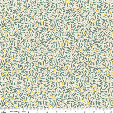 Image of Craft Garden Willow Stitch quilting cotton fabric by Liberty Fabrics for Riley Blake Designs. Features leaves on a cream background. Cute Little Fabric Shop