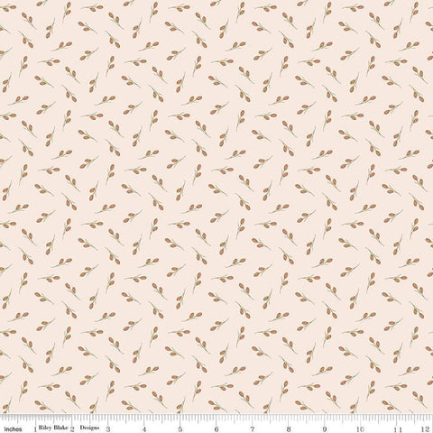 Image of Threads of Grace Toss Latte quilting cotton fabric by Kassidy Grace for Riley Blake Designs. Features cotton branches on a cream background. Cute Little Fabric Shop