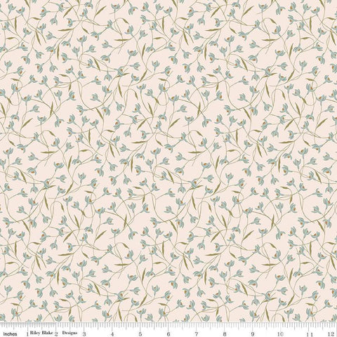 Image of Threads of Grace Snow Drop Latte quilting cotton fabric by Kassidy Grace for Riley Blake Designs. Features flowers on a cream background. Cute Little Fabric Shop
