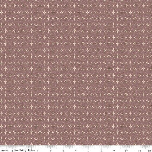 Image of Threads of Grace Ivy Marsala quilting cotton fabric by Kassidy Grace for Riley Blake Designs. Features leaves on a maroon background. Cute Little Fabric Shop