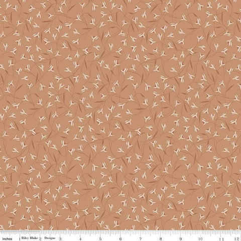 Image of Threads of Grace Snow Drop Clay quilting cotton fabric by Kassidy Grace for Riley Blake Designs. Features flowers on an orange background. Cute Little Fabric Shop