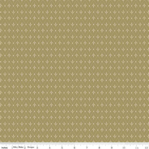 Image of Threads of Grace Ivy Lemongrass quilting cotton fabric by Kassidy Grace for Riley Blake Designs. Features leaves on a green background. Cute Little Fabric Shop