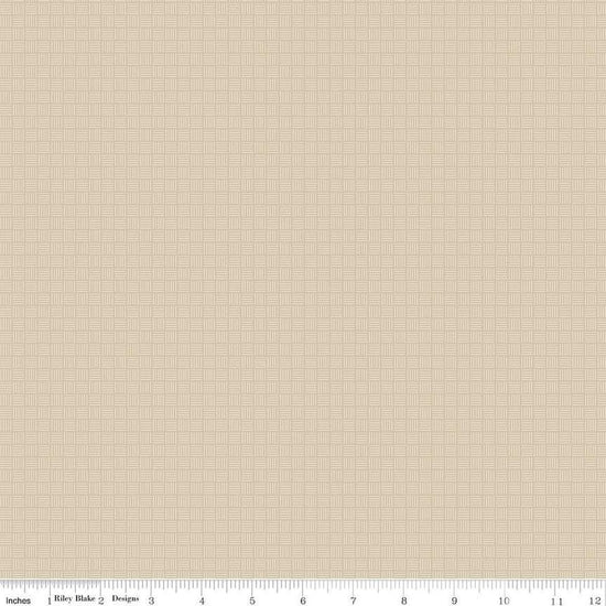 Image of Threads of Grace Criss Cross Taupe quilting cotton fabric by Kassidy Grace for Riley Blake Designs. Features mosaic parquet on a cream background. Cute Little Fabric Shop