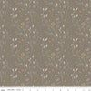 Image of Threads of Grace Main Medium Gray quilting cotton fabric by Kassidy Grace for Riley Blake Designs. Features flowers on a brown background. Cute Little Fabric Shop