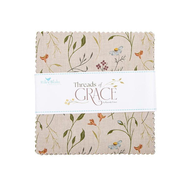 Threads of Grace 5" Stacker Bundle - Riley Blake Designs - 42 piece Precut Pre cut - Nature Plants - Quilting Cotton Fabric