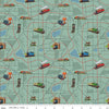 Image of Thomas & Friends™ 80th Anniversary Map Green quilting cotton fabric by Riley Blake Official Licensed Product for Riley Blake Designs. Features railroads on a green background. Cute Little Fabric Shop